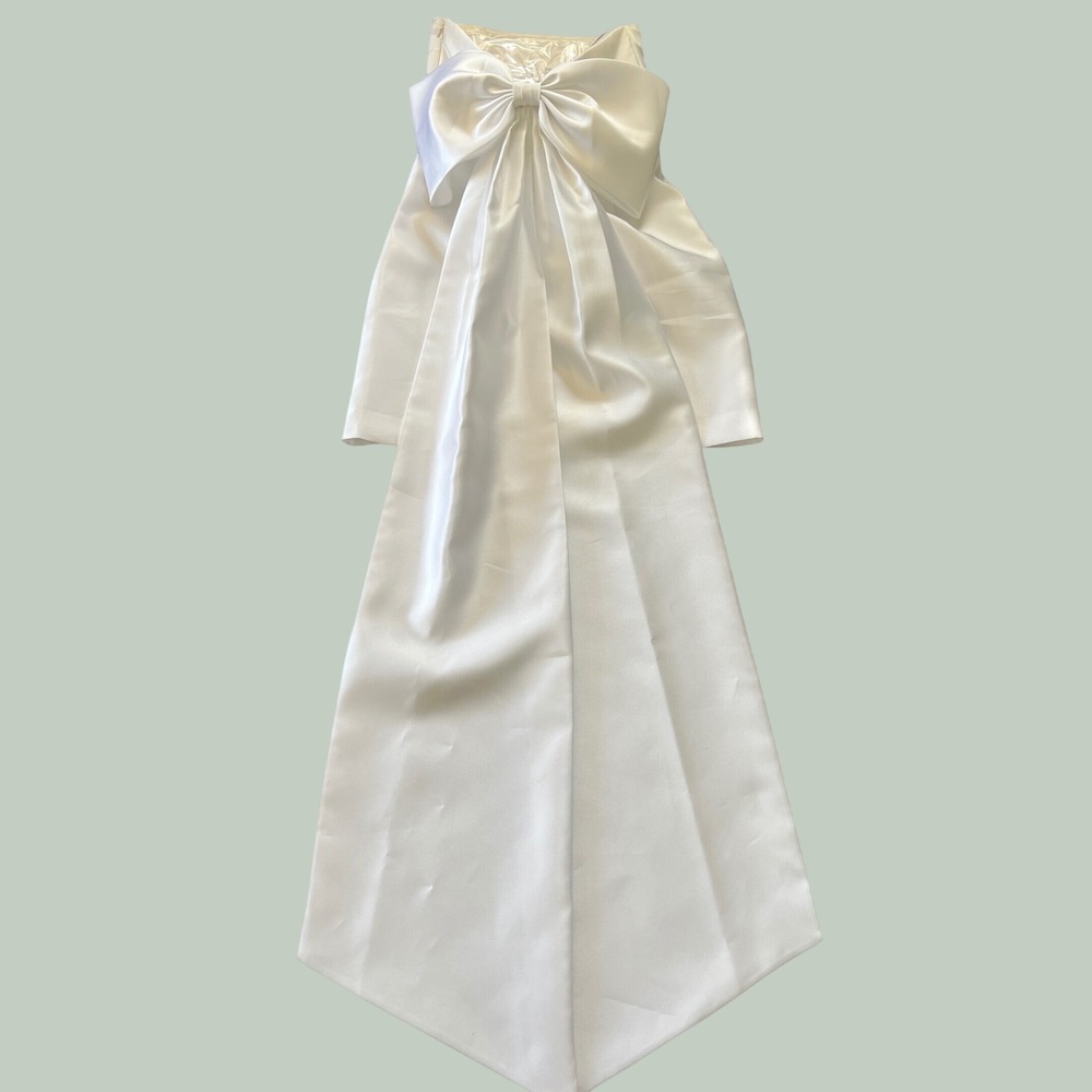 NWT Alfred Sung White Strapless Mini Dress Back Bow Train D857 SZ 4R - Picture 6 of 10